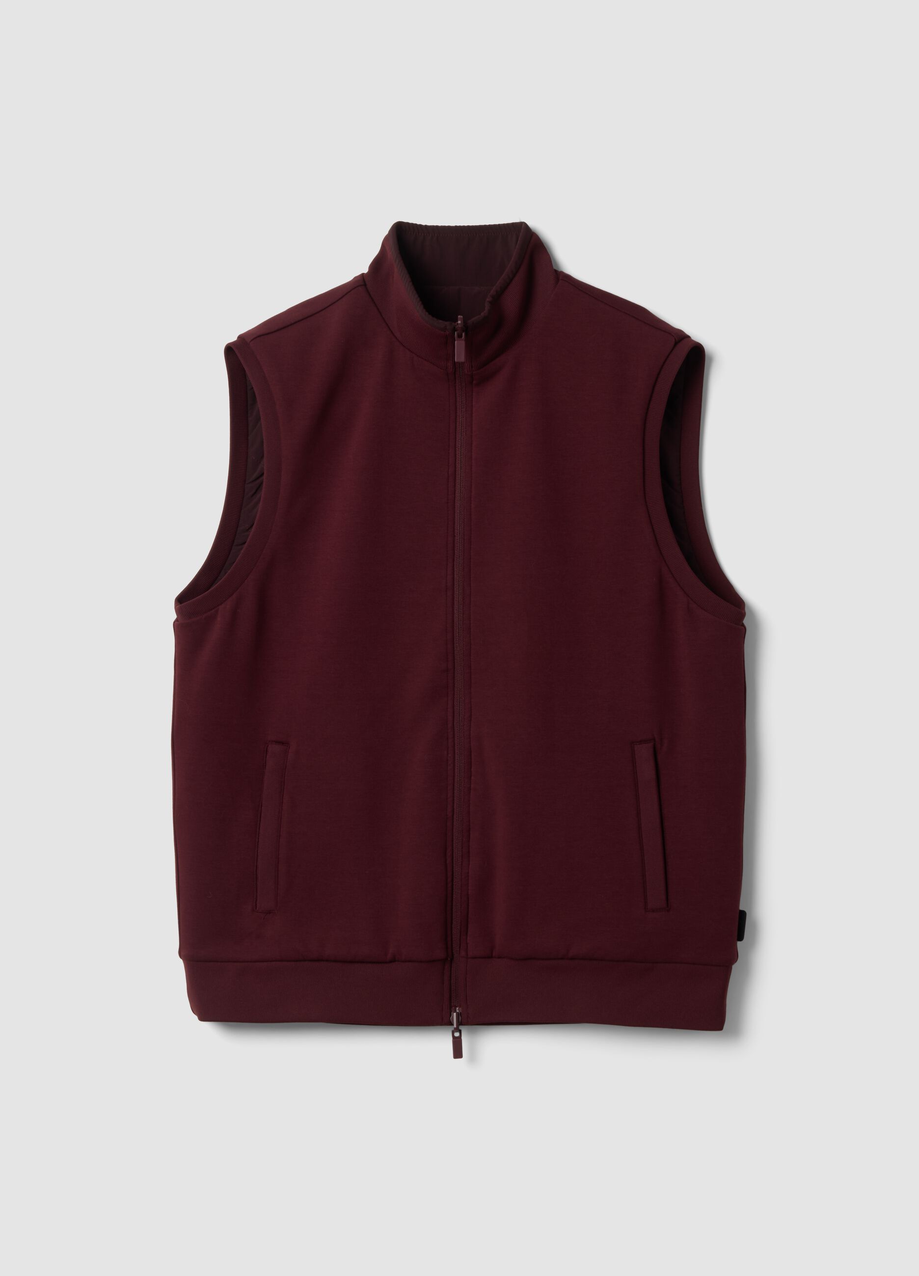 Red reversible stretch-cotton gilet with collar, regular fit