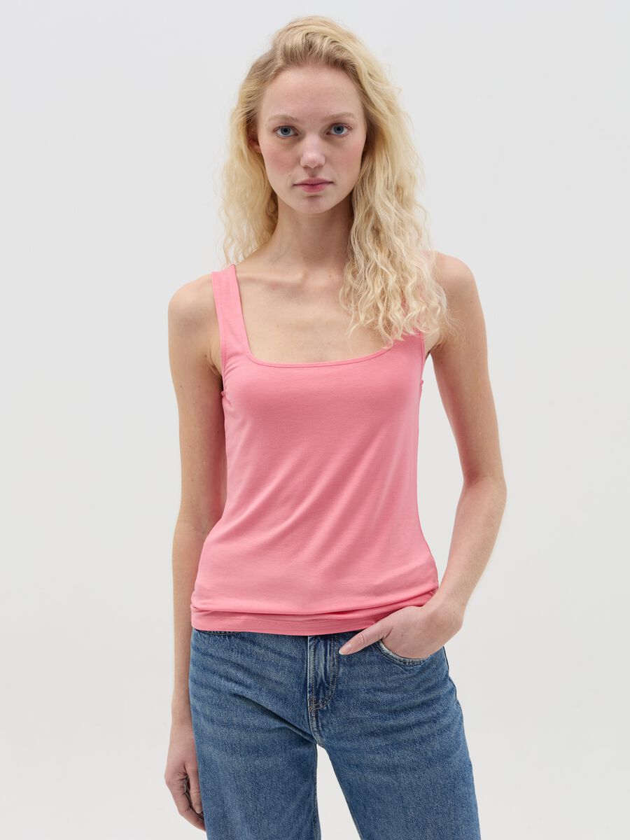Basic pink tank top in stretch viscose_0
