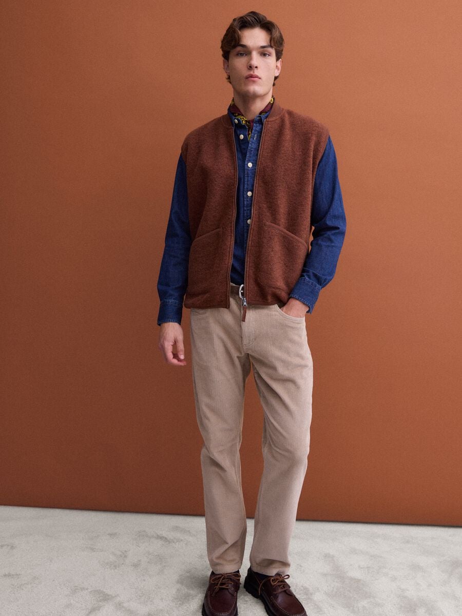 Brown wool-blend gilet with zip_1
