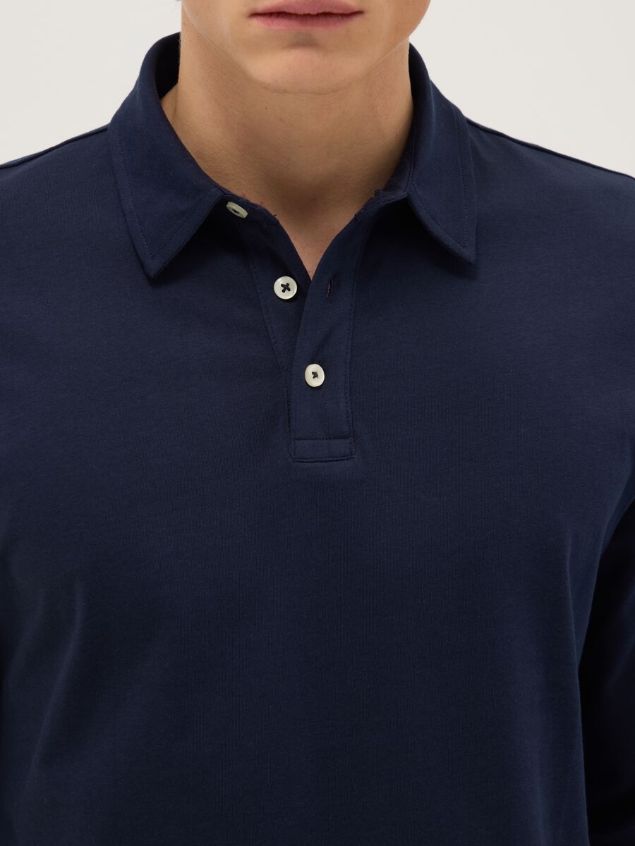 Long sleeve blue pure cotton polo &ndash; regular fit_3