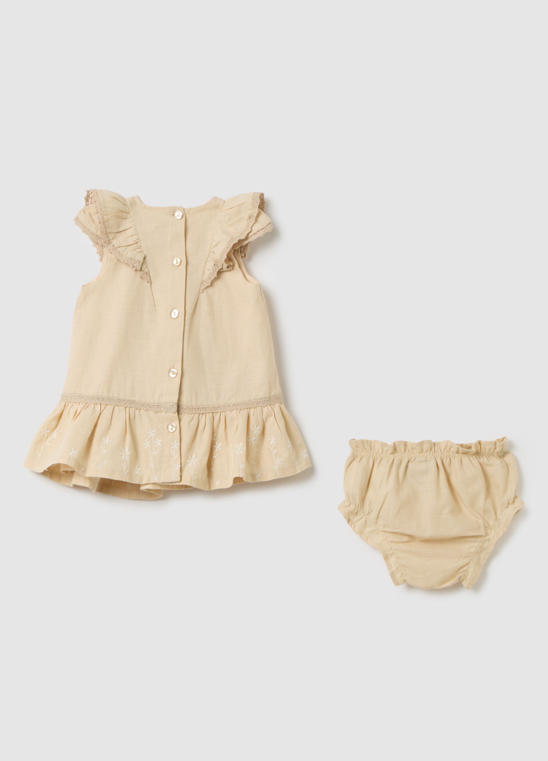 Baby Girl Set in Cotton and Linen Blend by Fagottino