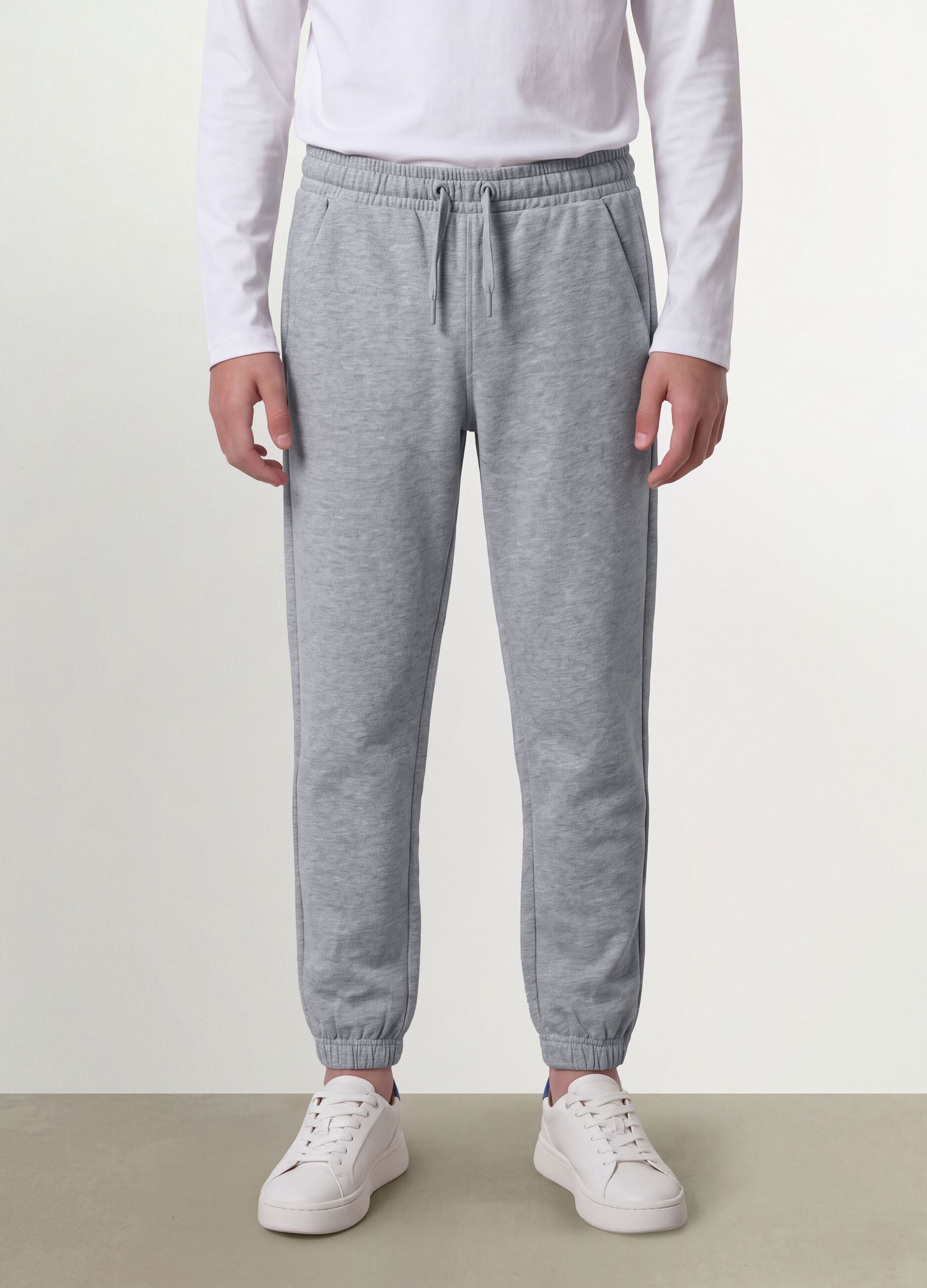 Grey joggers in pure organic cotton with drawstring for boys