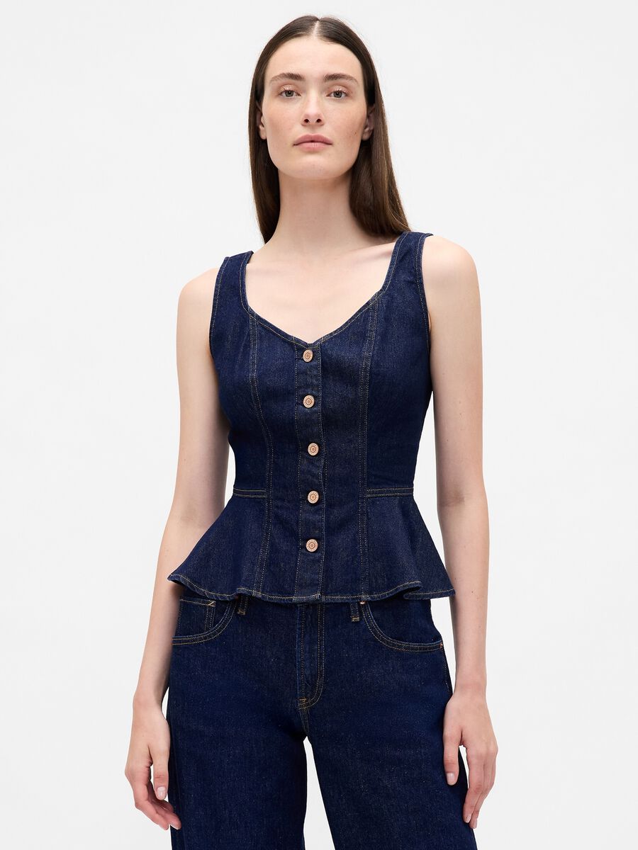 Stretch denim tank top with V-neck_0
