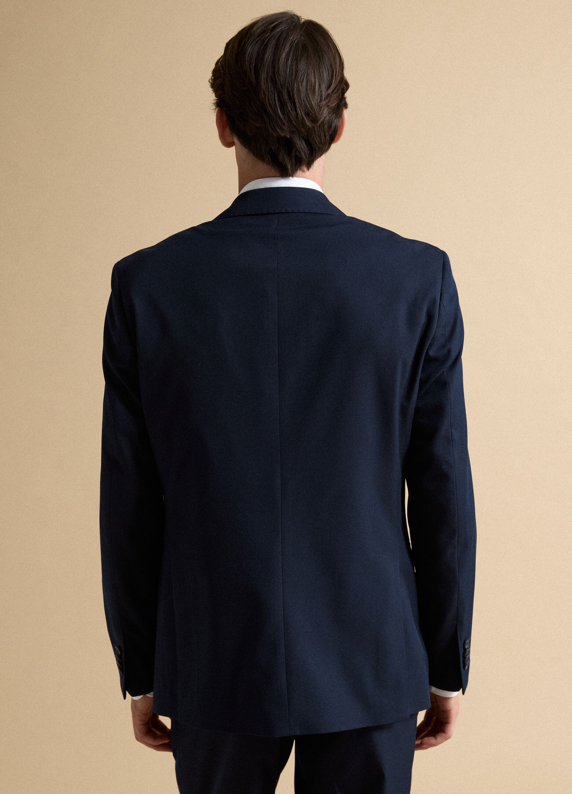 Blue stretch-viscose blazer with classic lapels