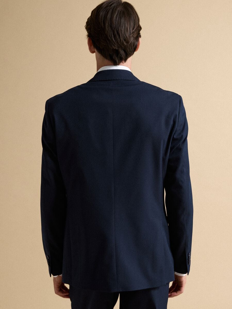 Blazer blu in viscosa elasticizzata con revers classici_3