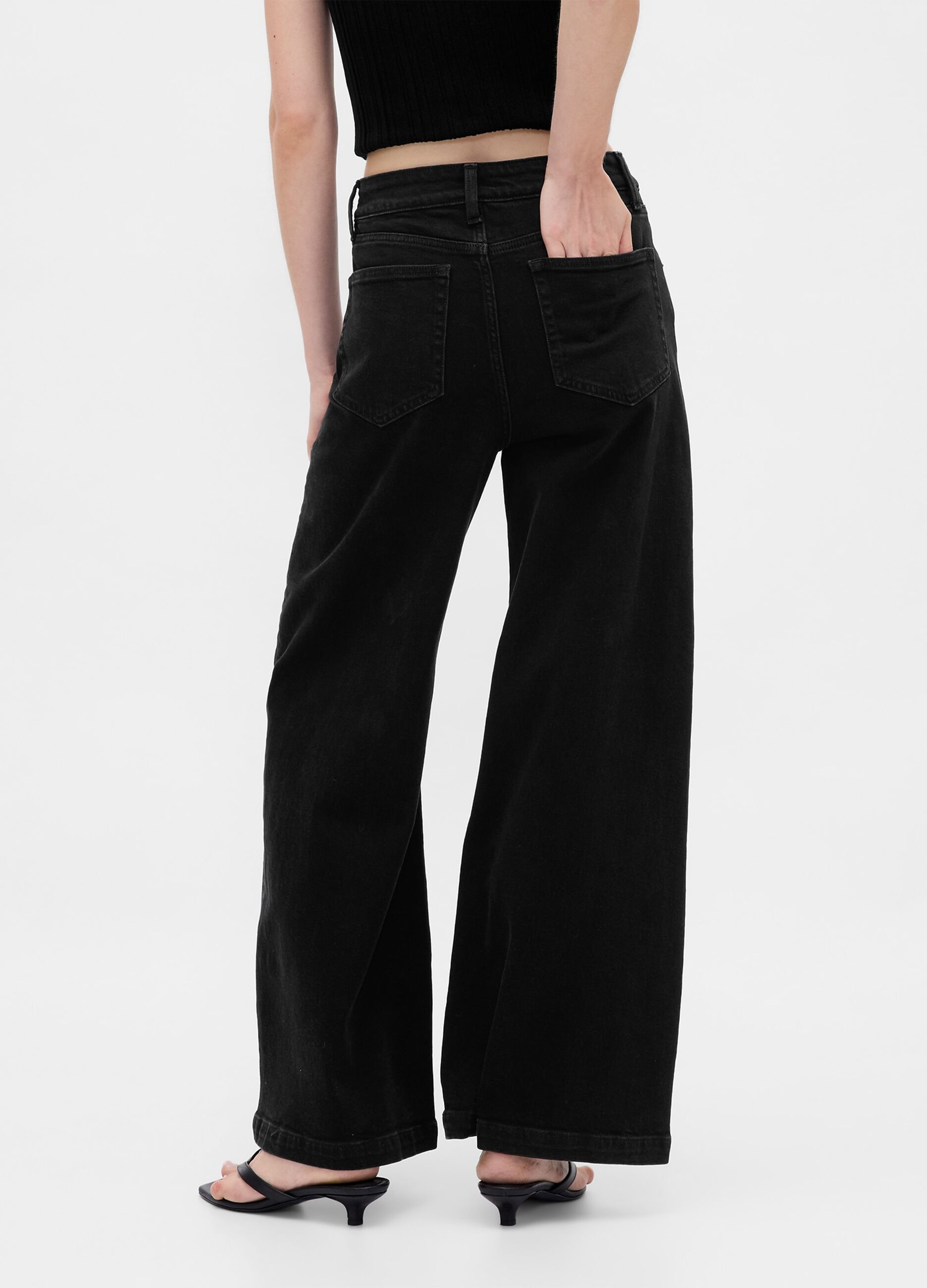 Black wide leg stretch cotton trousers