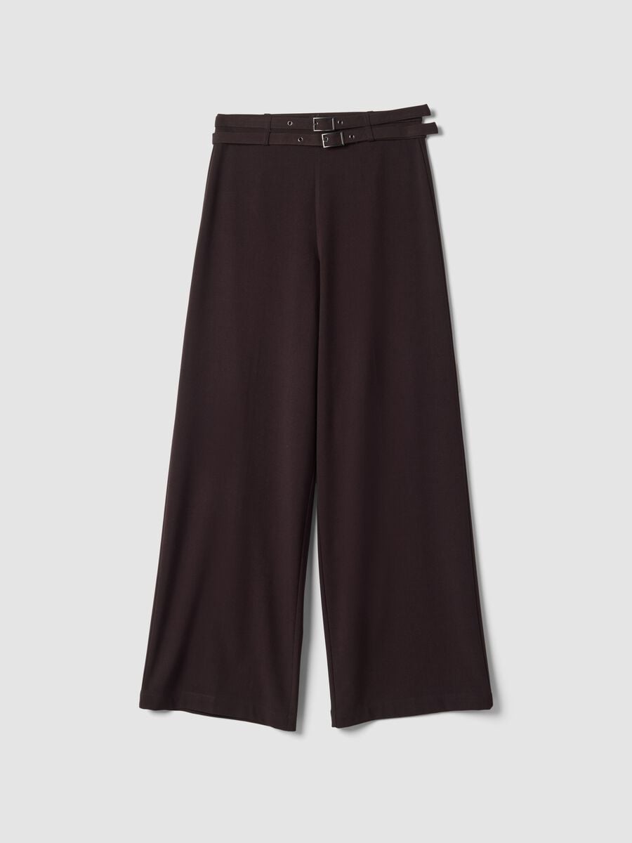 Brown stretch-viscose tailored trousers with belt_5