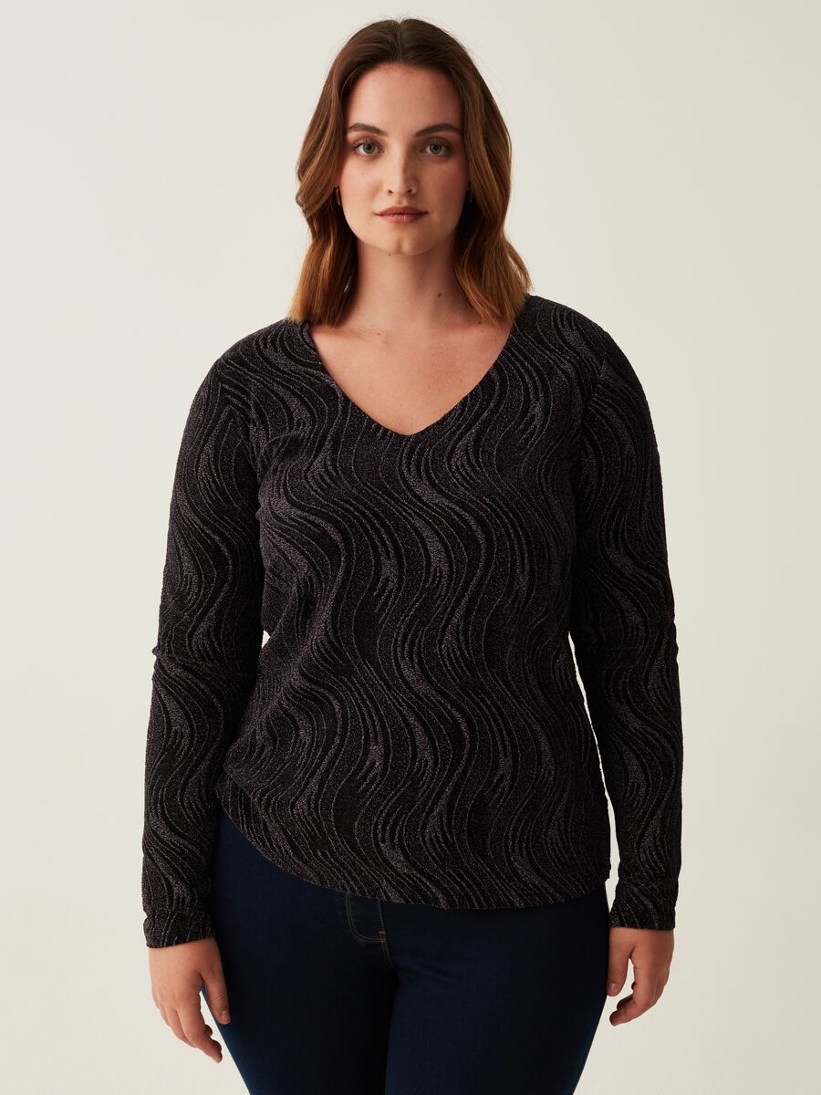 T-shirt in lurex con scollo a V Curvy_0