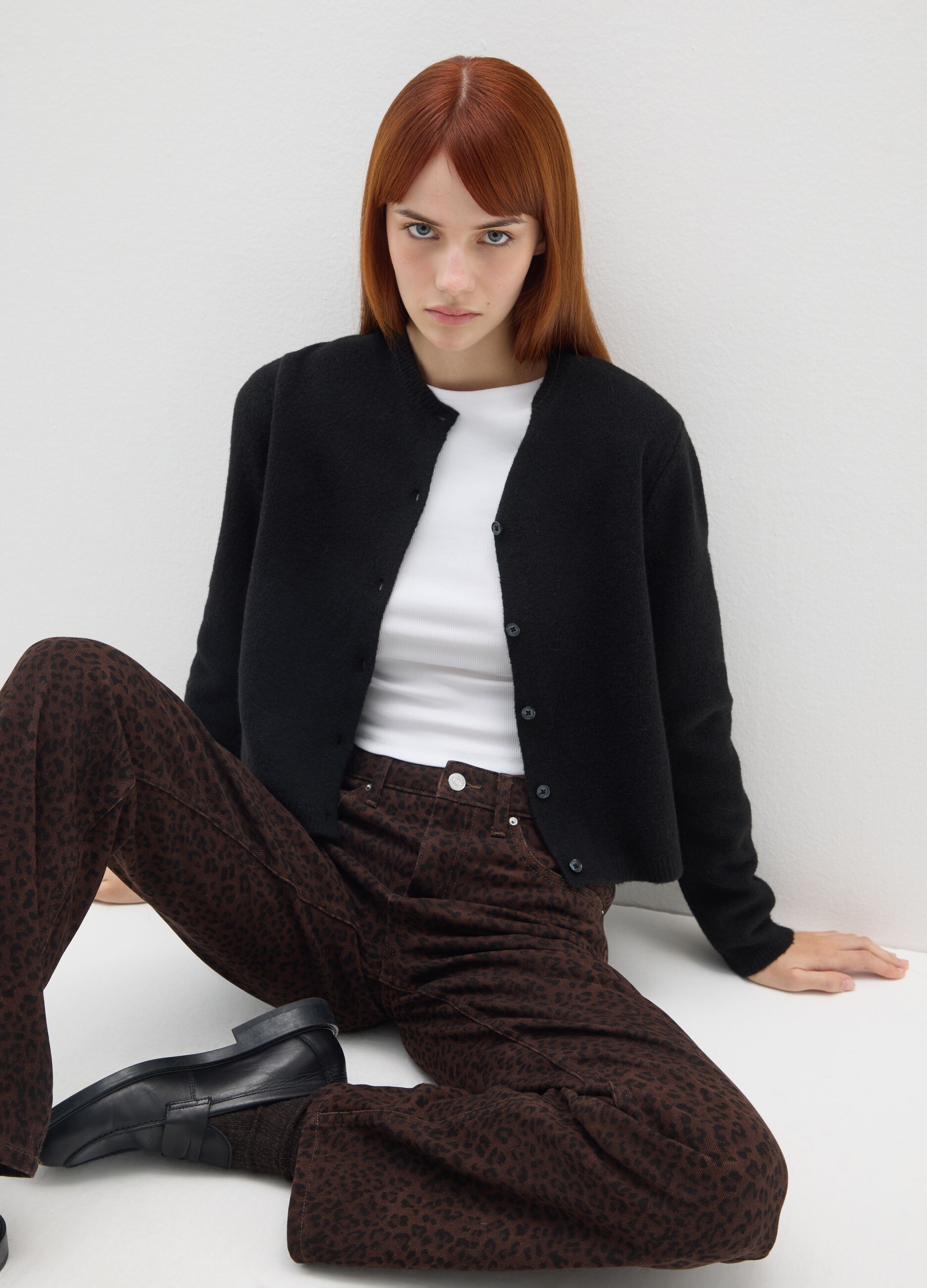 Black regular fit cardigan with buttons