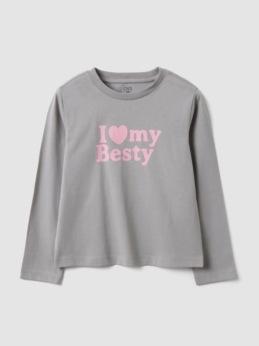 Girls&rsquo; grey organic cotton T-shirt with front print, regular fit_0