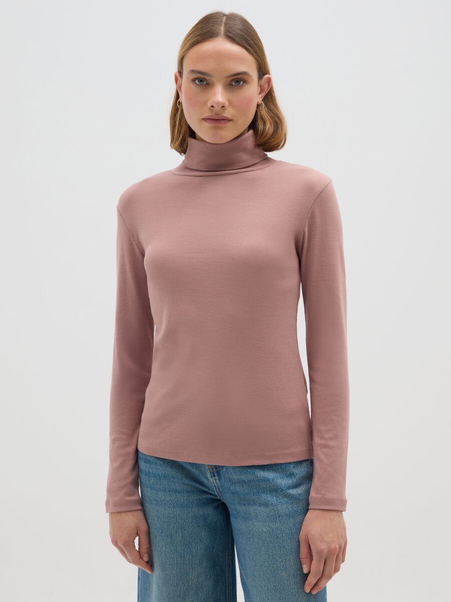Regular fit pink cotton-blend turtleneck_0