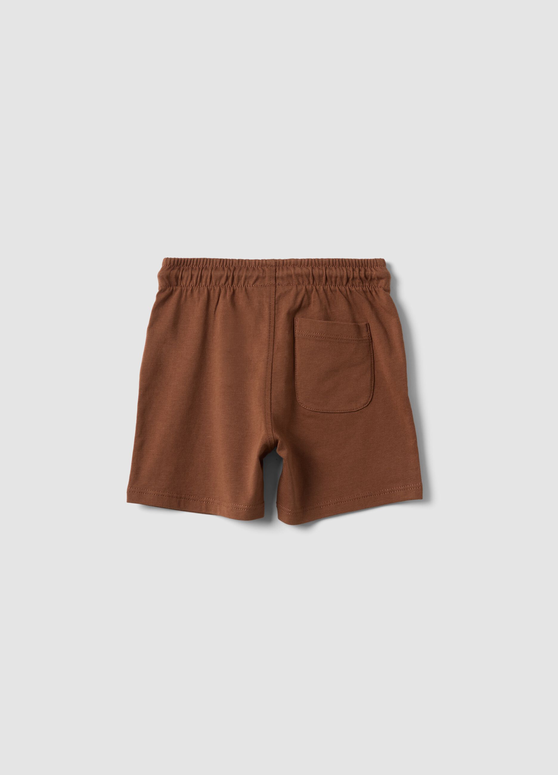 Shorts marroni in puro cotone organico con vita elasticizzata per bimbo regular fit