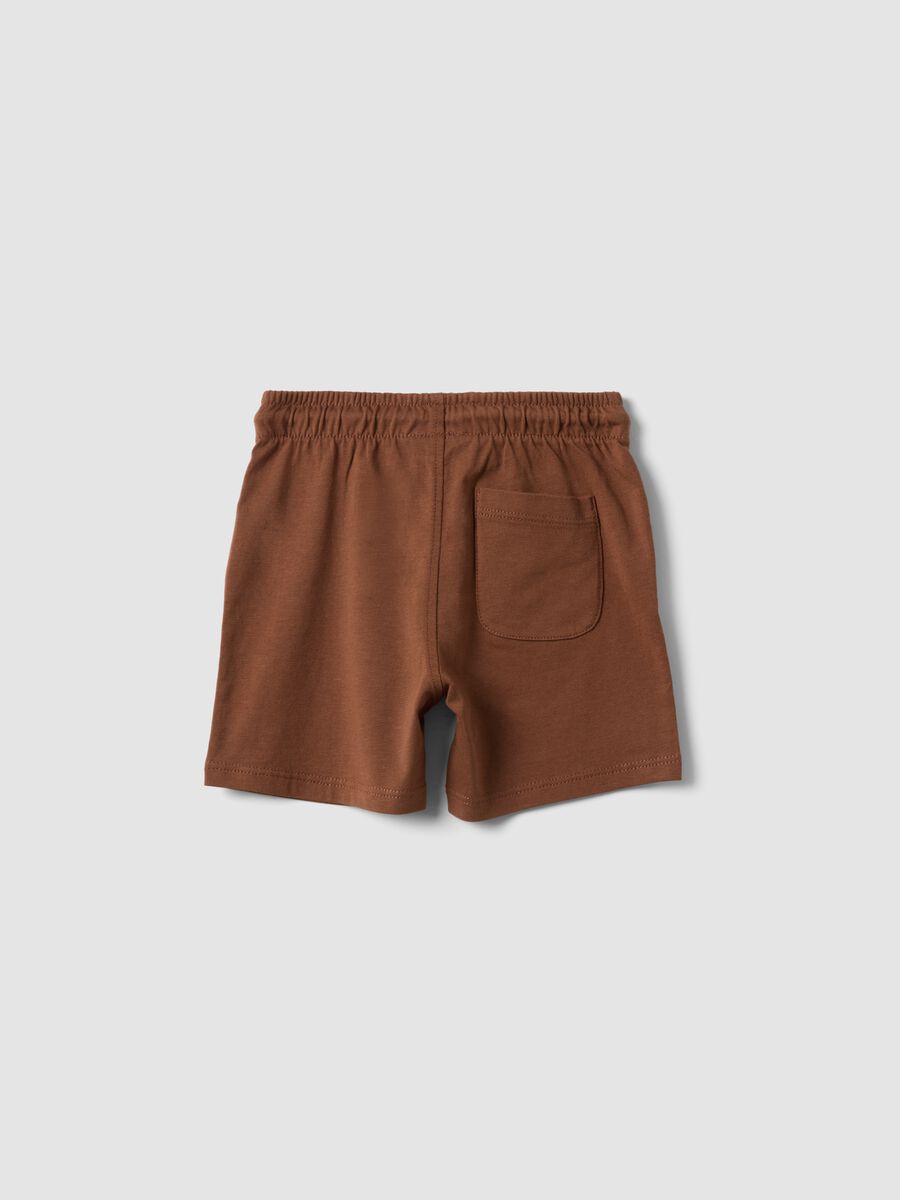 Shorts marroni in puro cotone organico con vita elasticizzata per bimbo regular fit_1