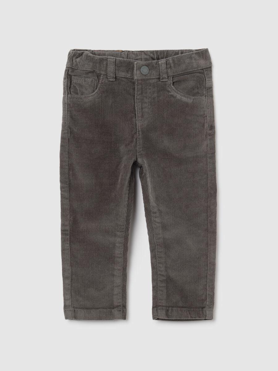 Children's grey stretch cotton blend trousers with a regular fit_0