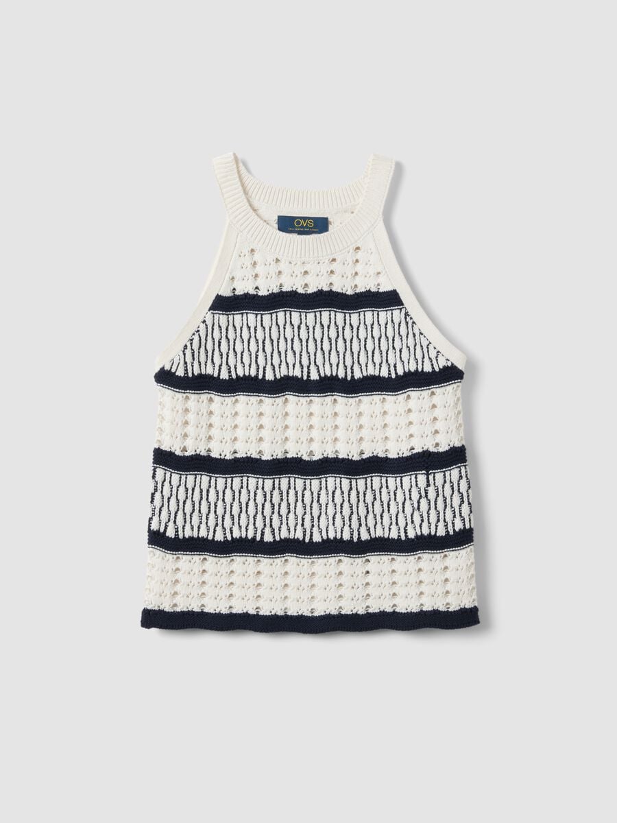 Canotta fitted in puro cotone a righe multicolor con texture a rete_4
