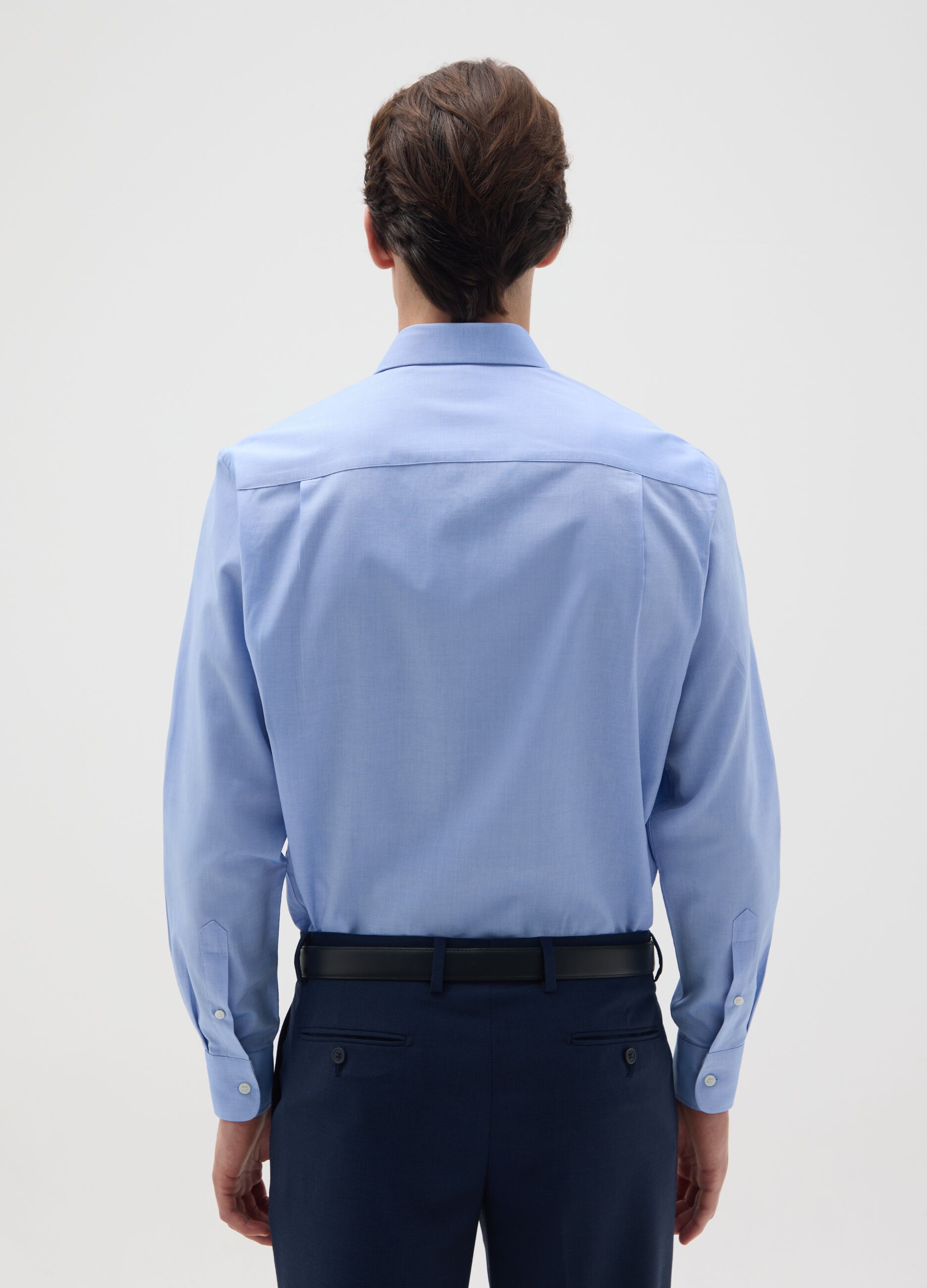 Men's blue pure cotton shirt easy iron