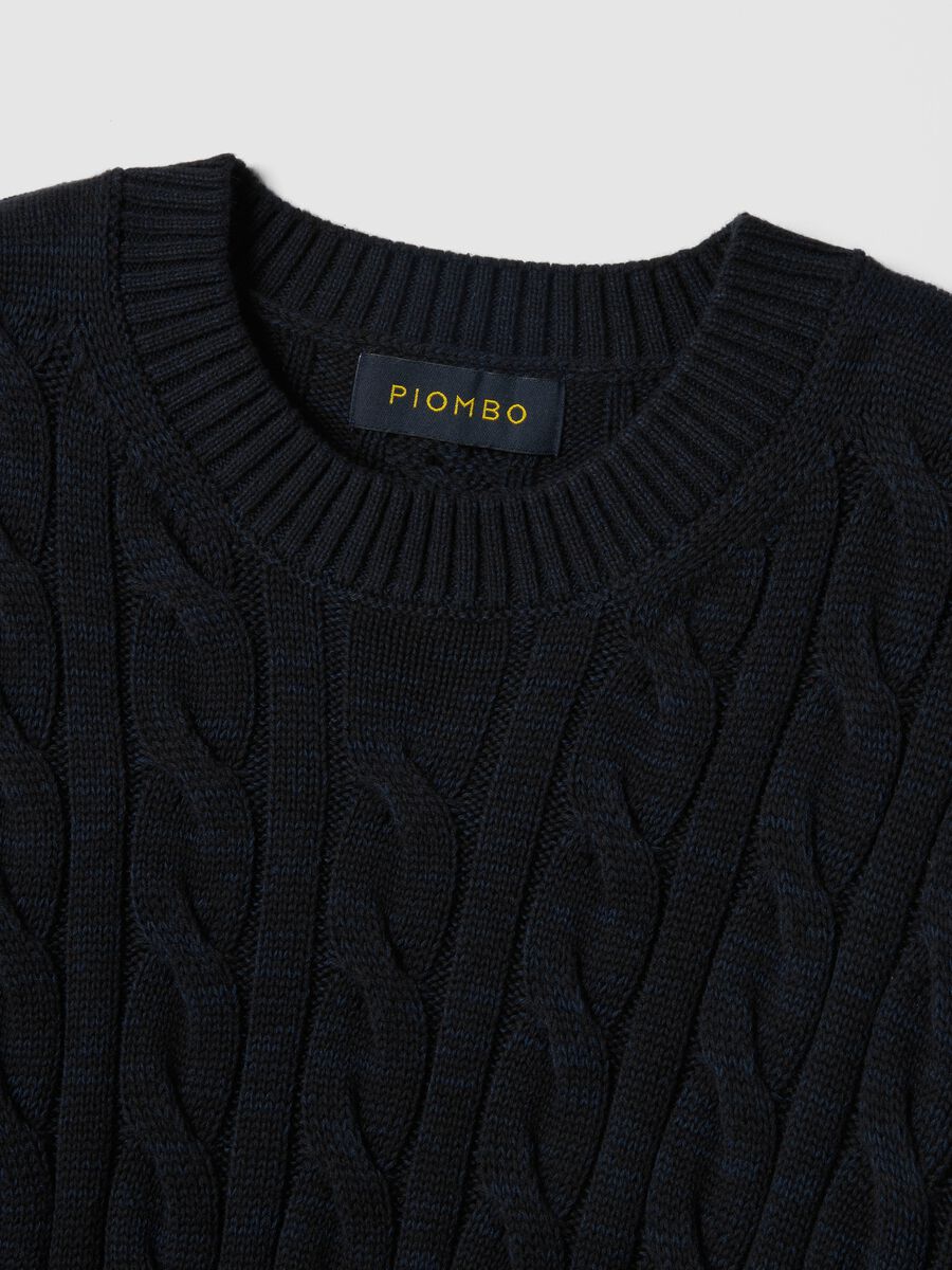 Blue pure cotton sweater with regular fit and woven design_5