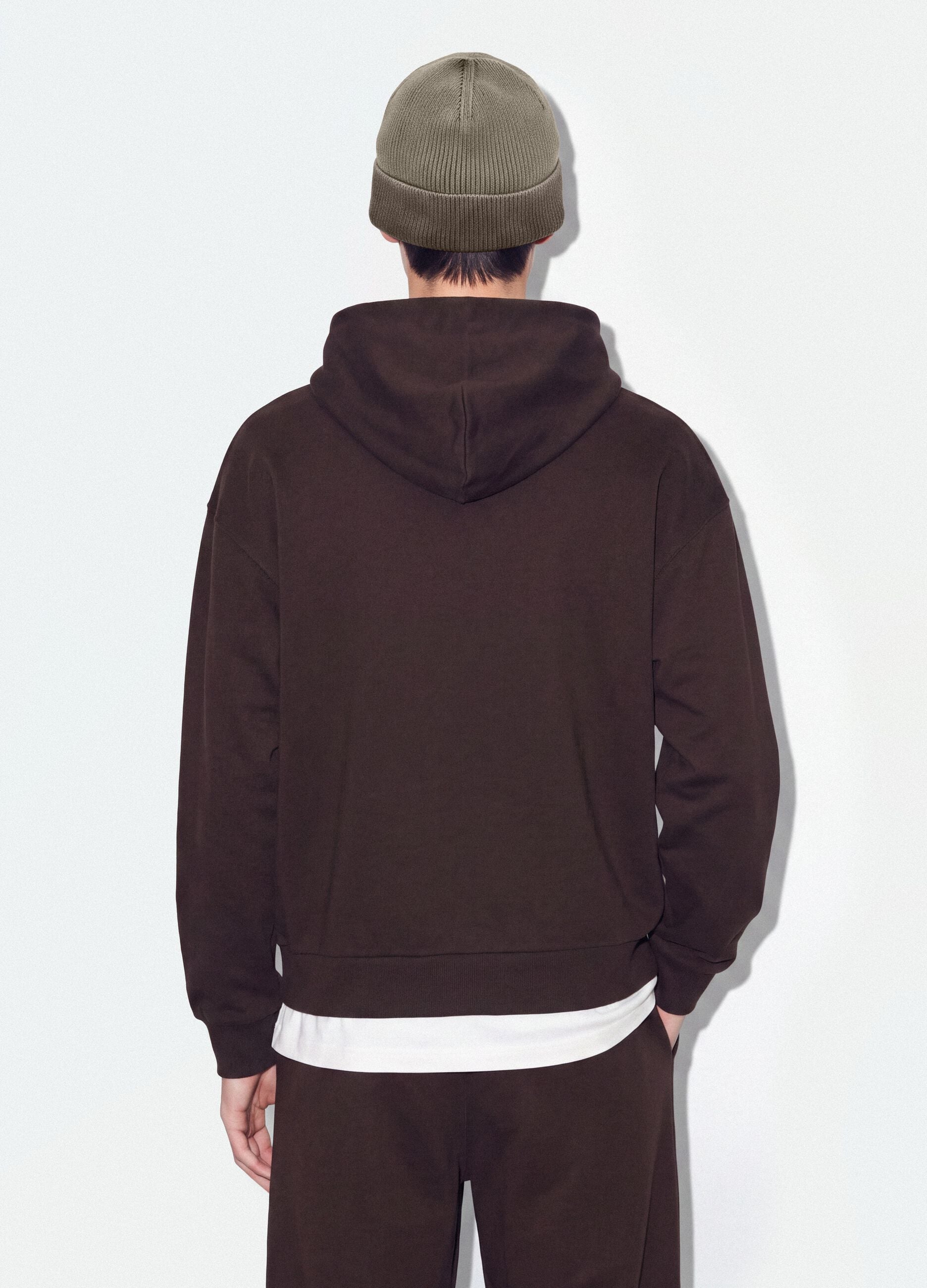 Brown cropped pure-cotton hoodie with oversized fit