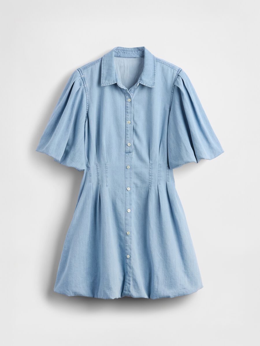 Blue cotton dress with puff sleeves_3