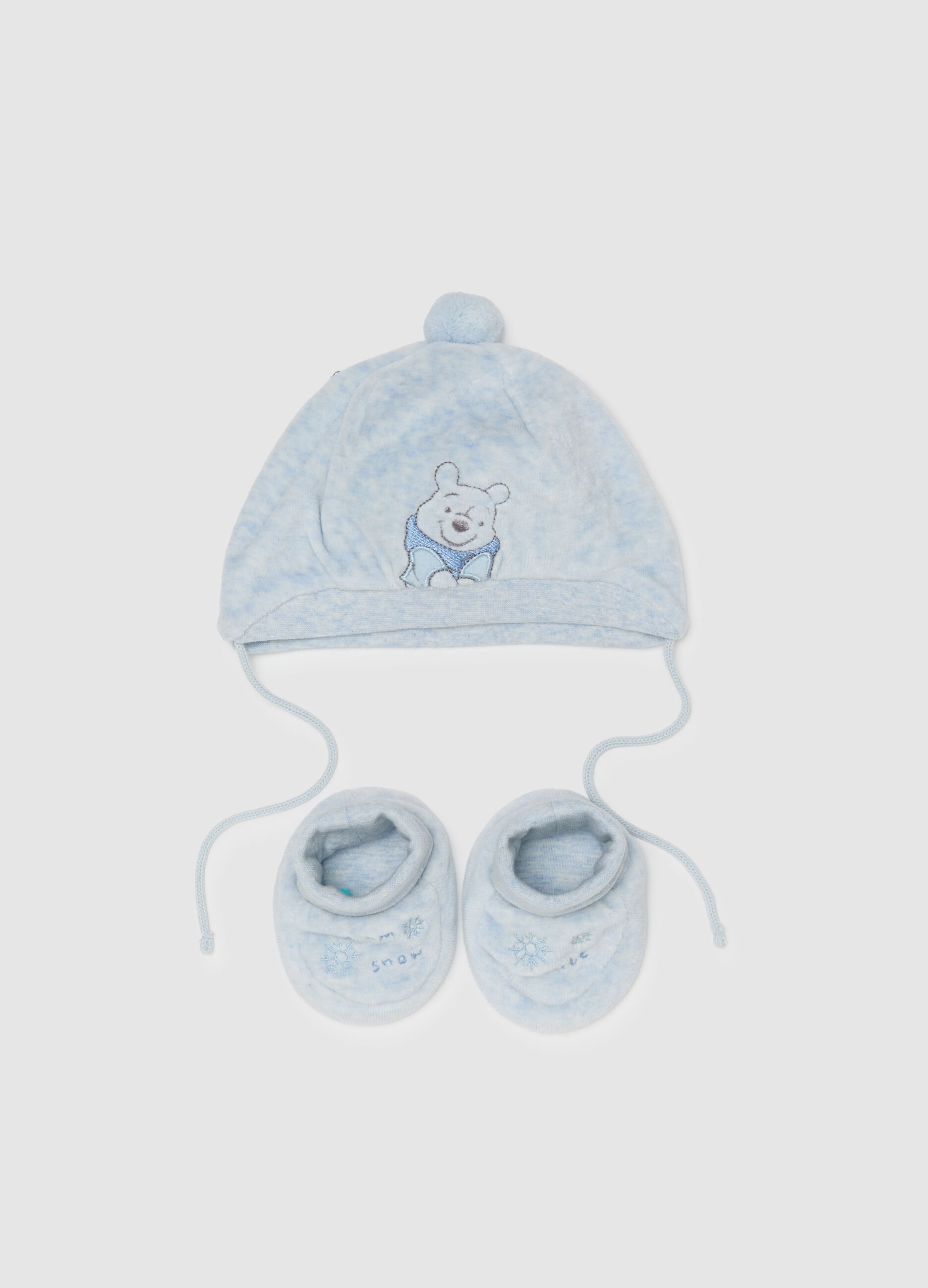 Blue newborn cotton hat and booties