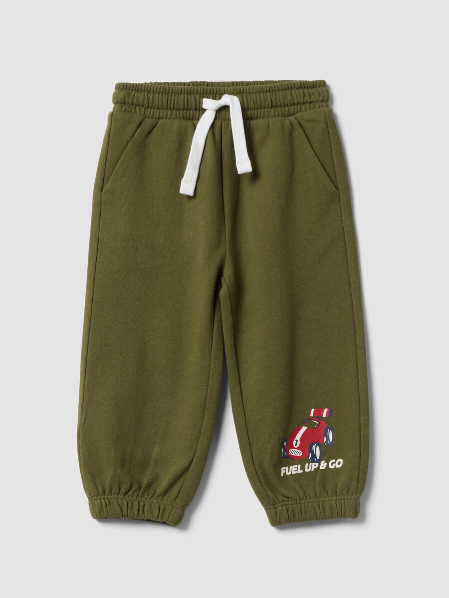 Pantaloni jogger verdi in puro cotone con stampa macchina per bimbo_0
