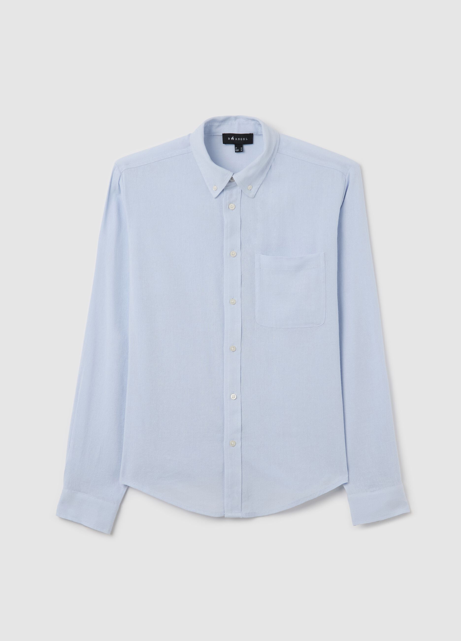Camicia azzurra in cotone viscosa e lino