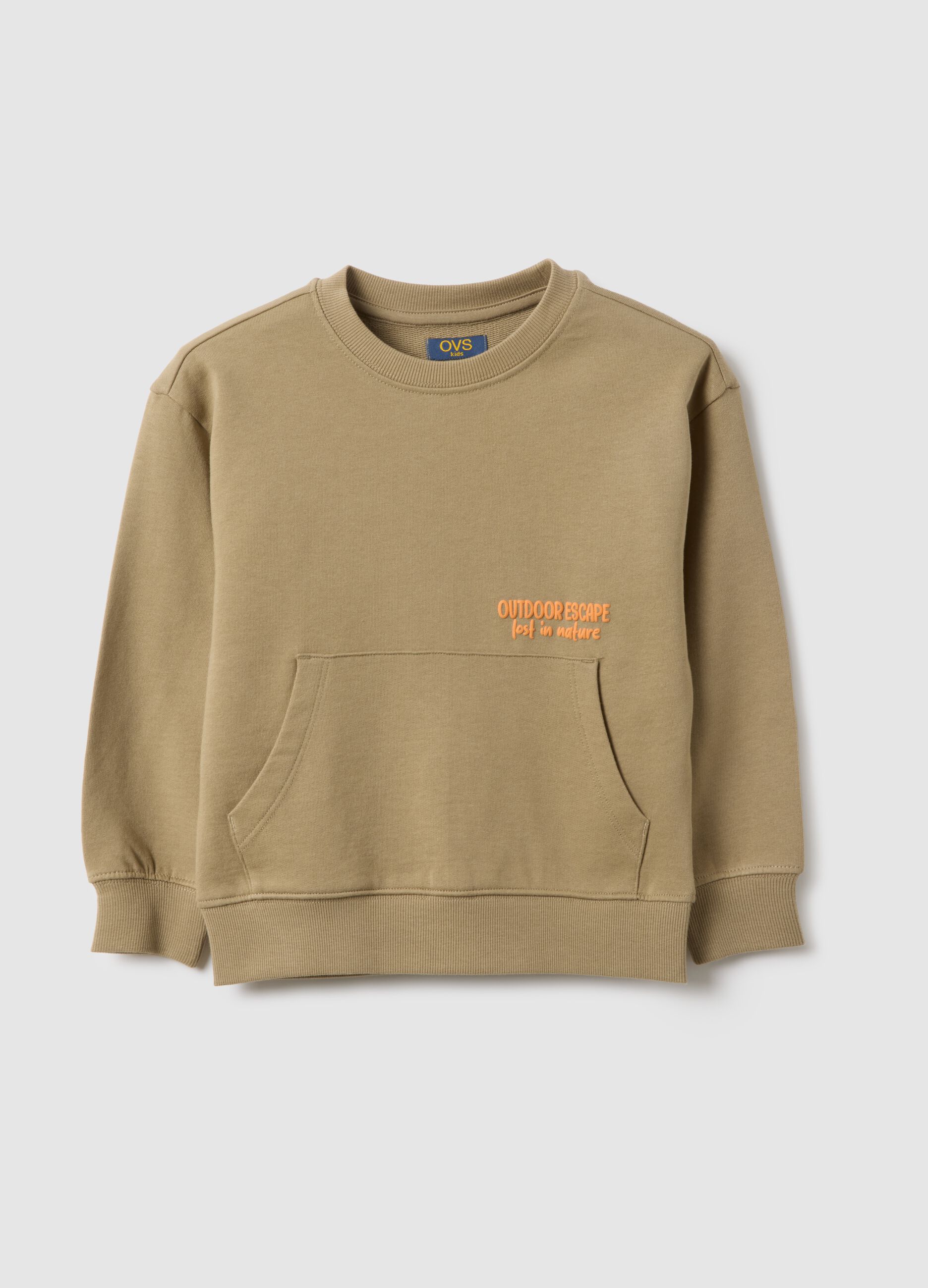 Children's regular fit beige pure cotton sweatshirt