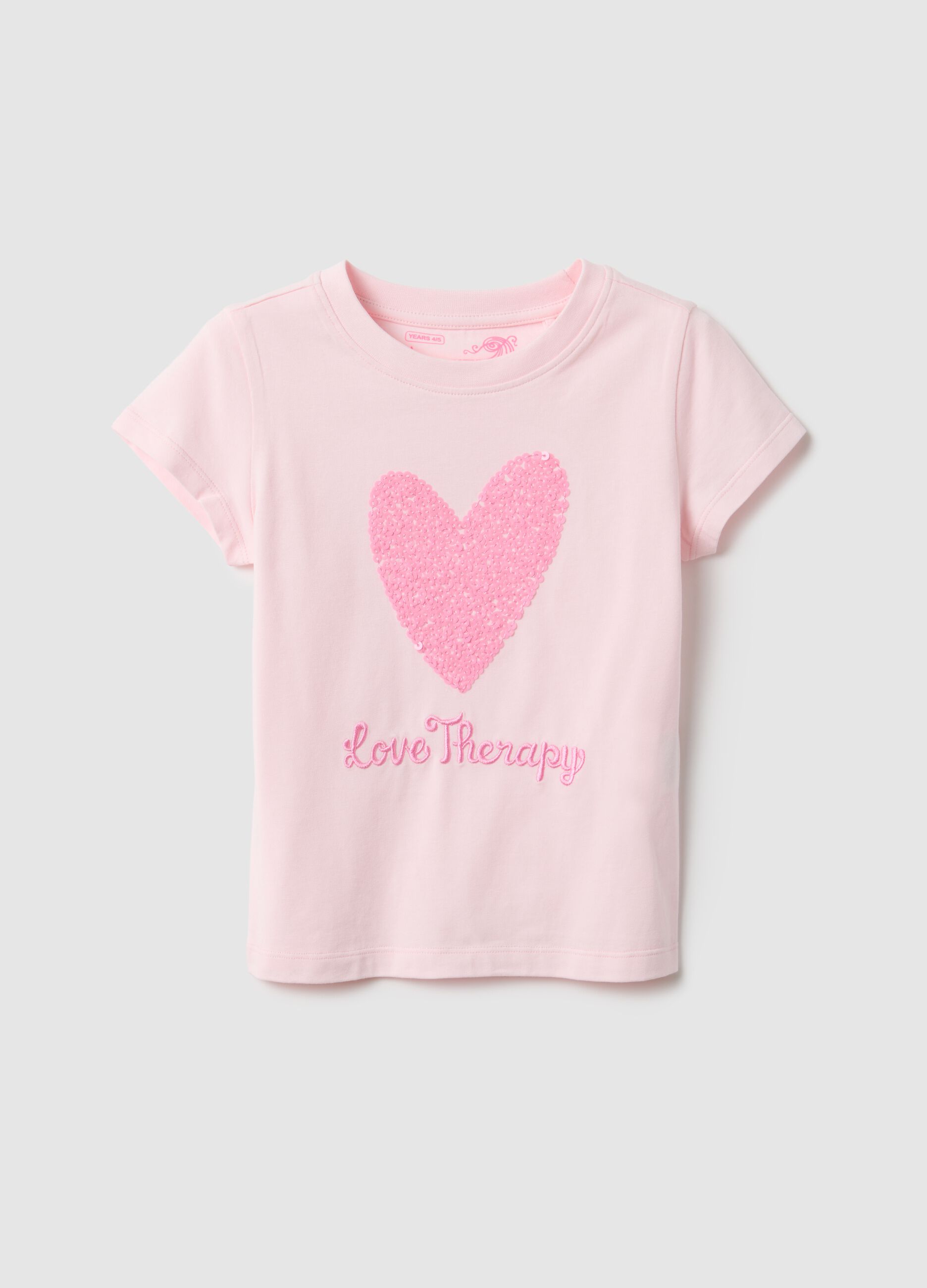 Pink stretch cotton t-shirt regular fit with heart for girls