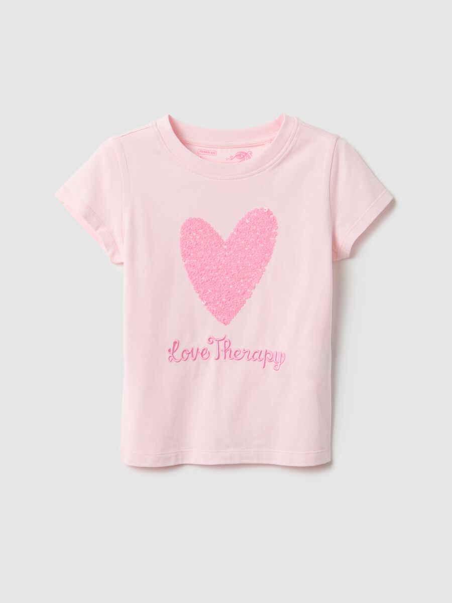 Pink stretch cotton t-shirt regular fit with heart for girls_0
