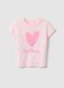 Pink stretch cotton t-shirt regular fit with heart for girls_0