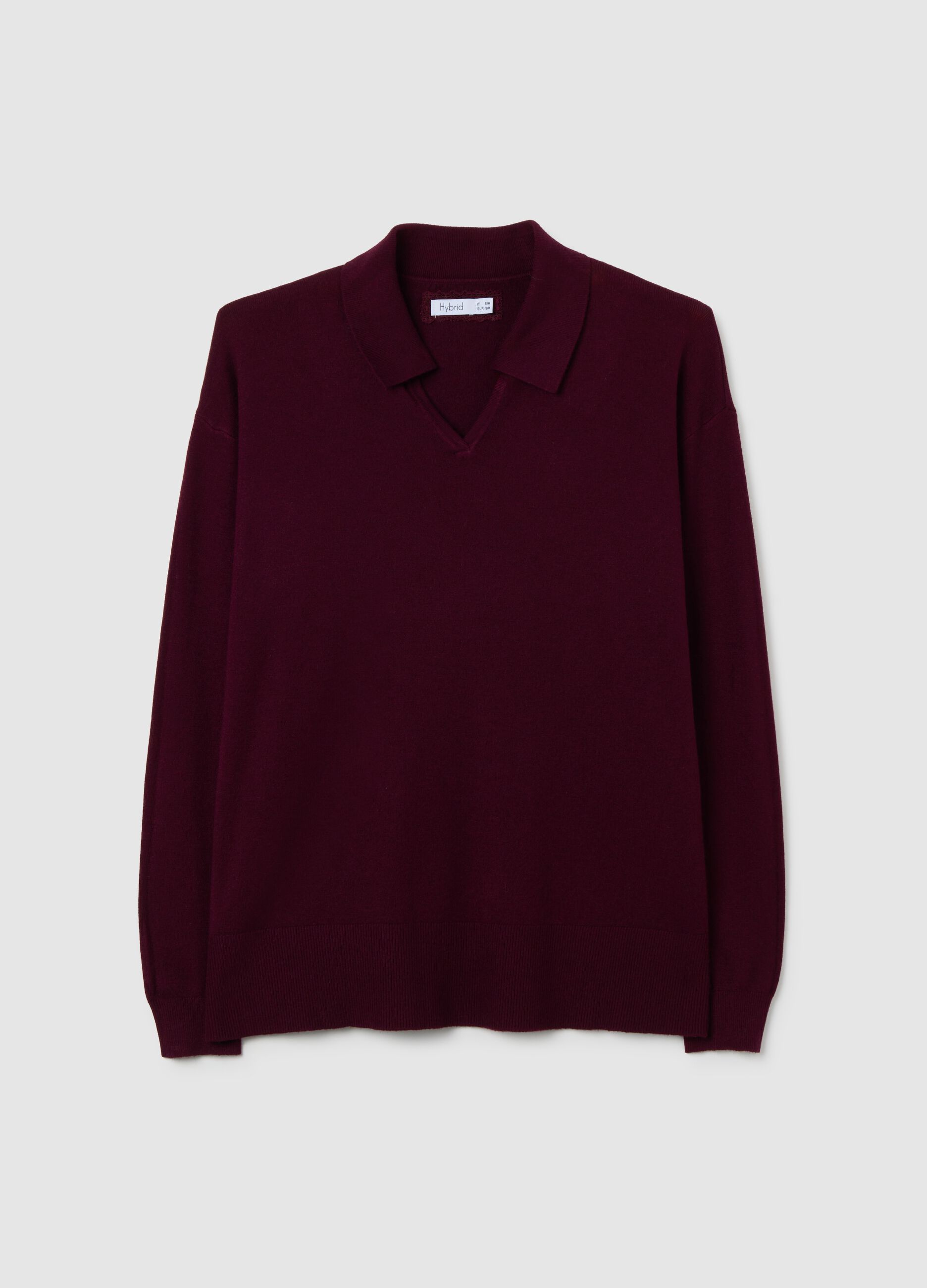 Burgundy V-neck top with collar