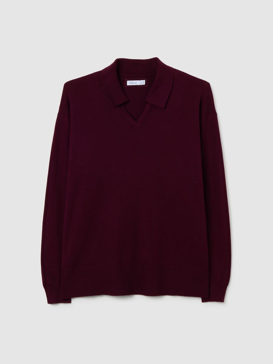 Burgundy V-neck top with collar_0