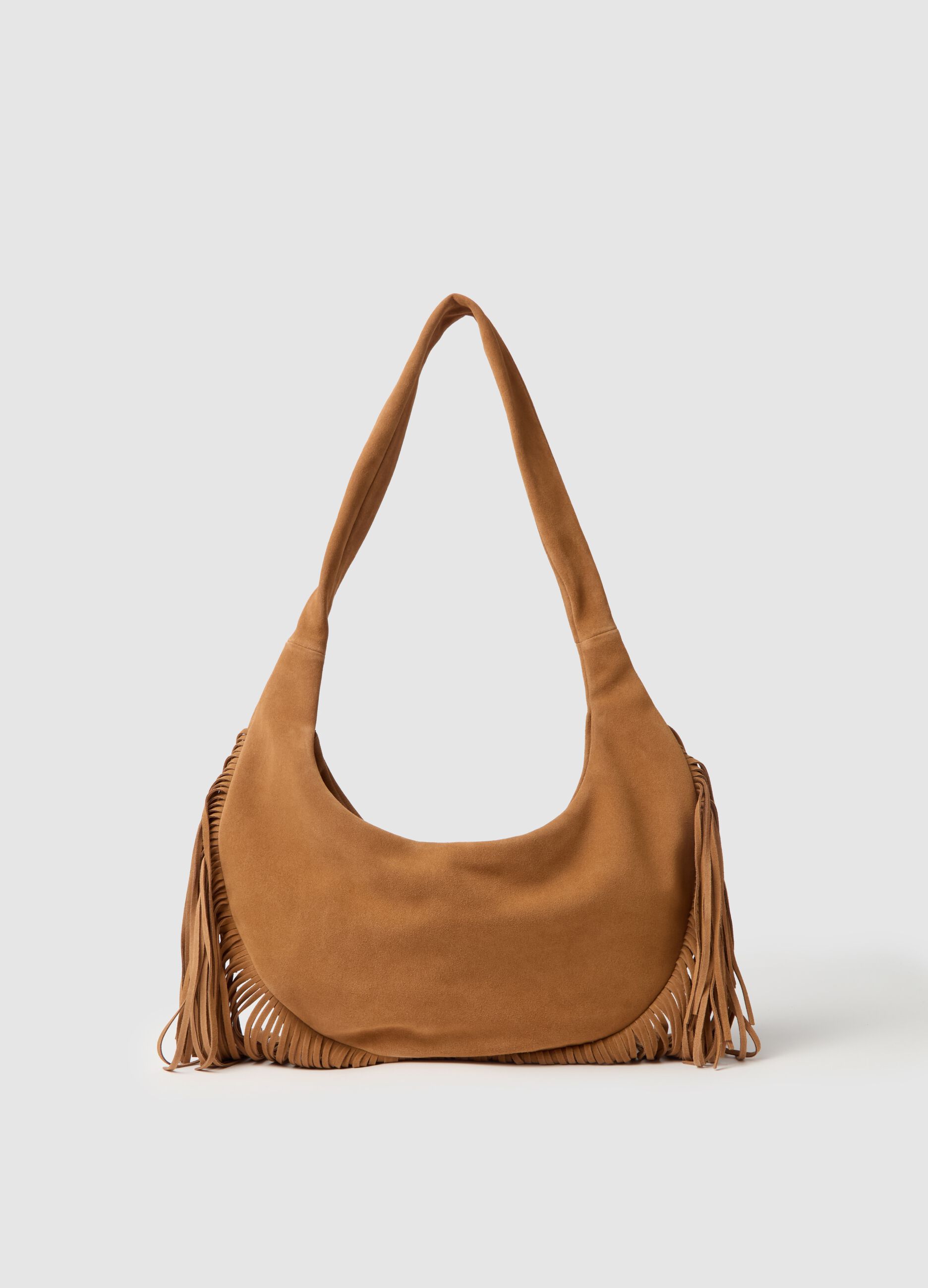 Borsa hobo in suede con frange