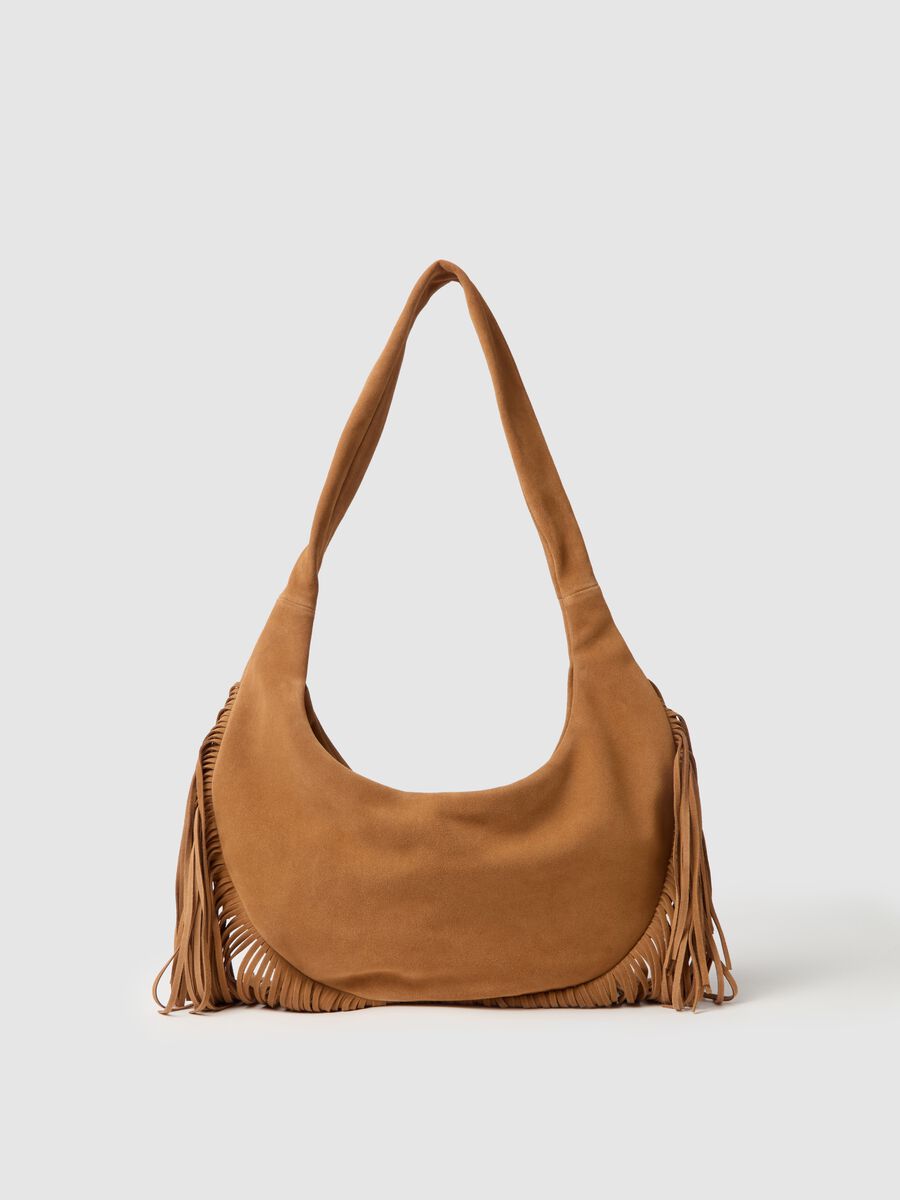 Suede hobo bag with fringes_1