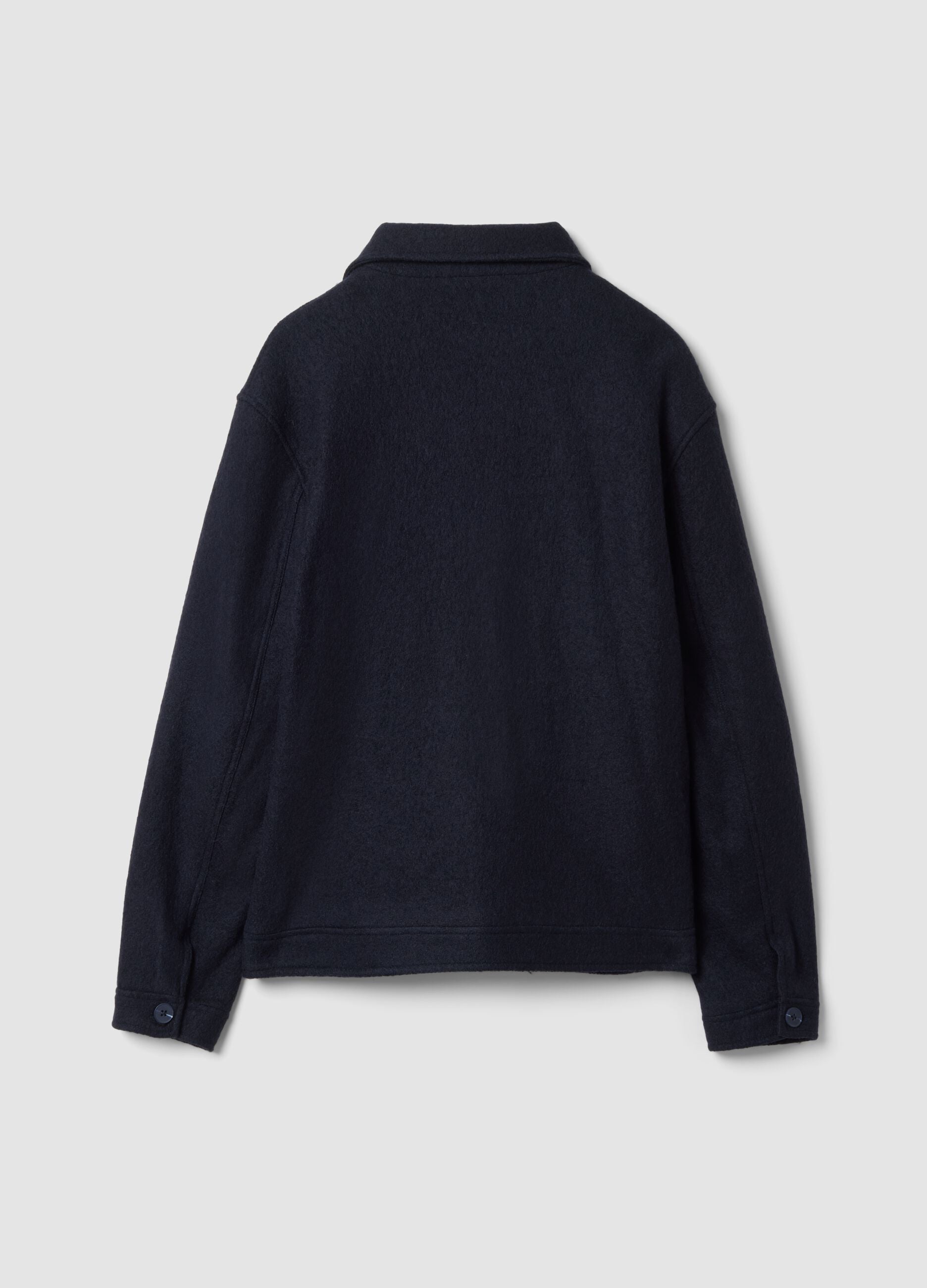 Shacket blu navy imbottita in misto lana e viscosa