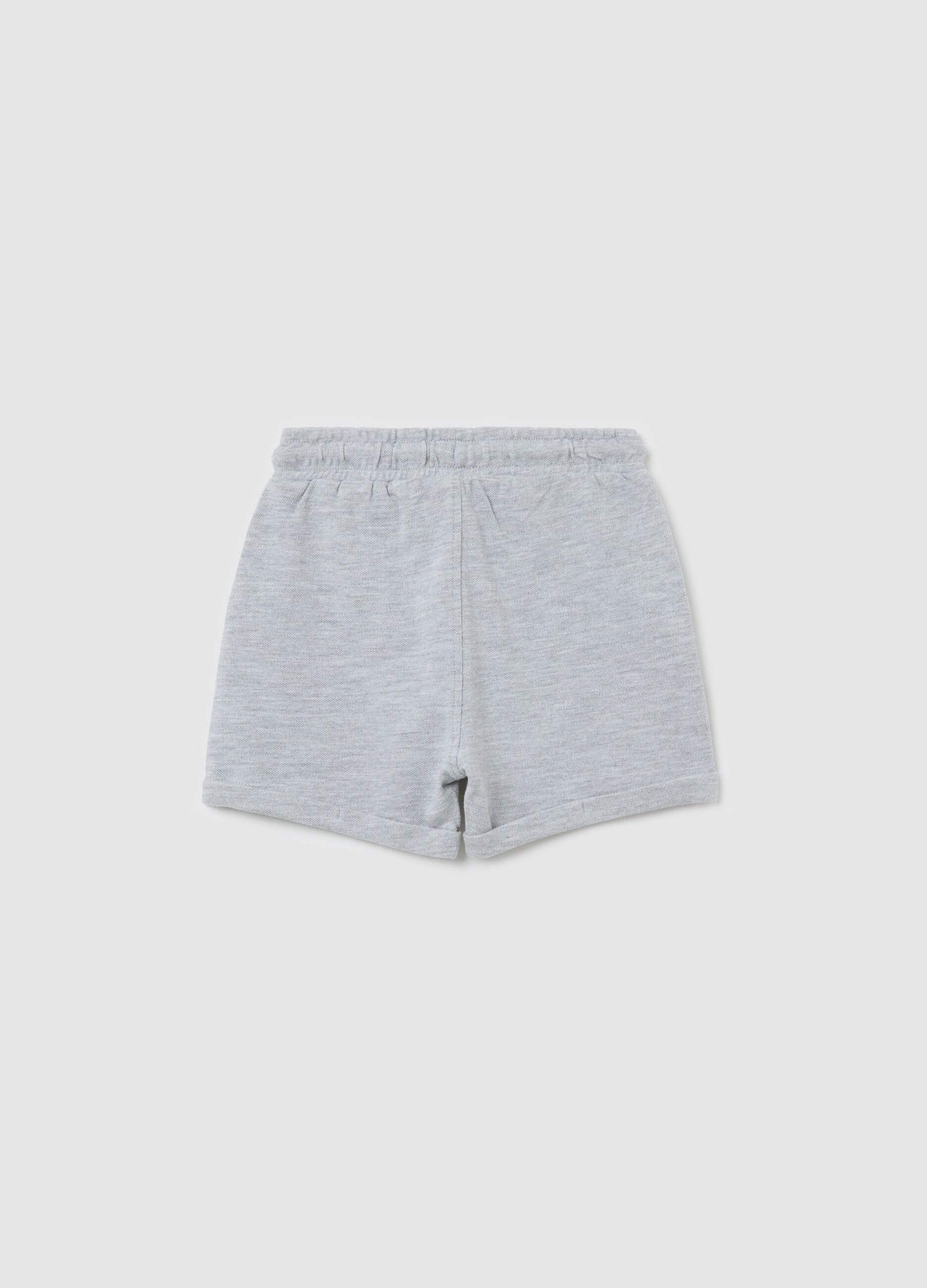 Grey shorts in cotton and viscose with drawstring