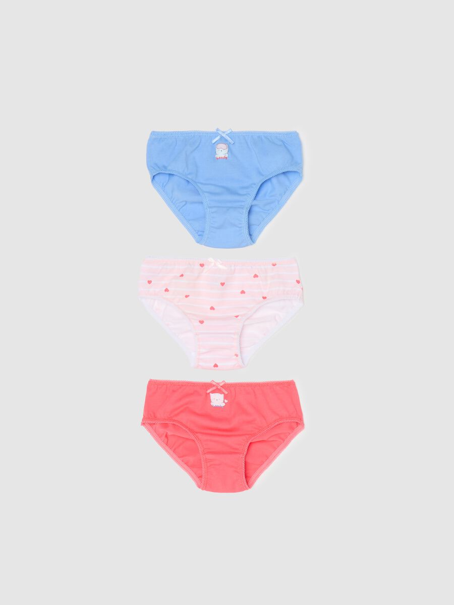 Three-pack briefs in cotton with bow and print_0