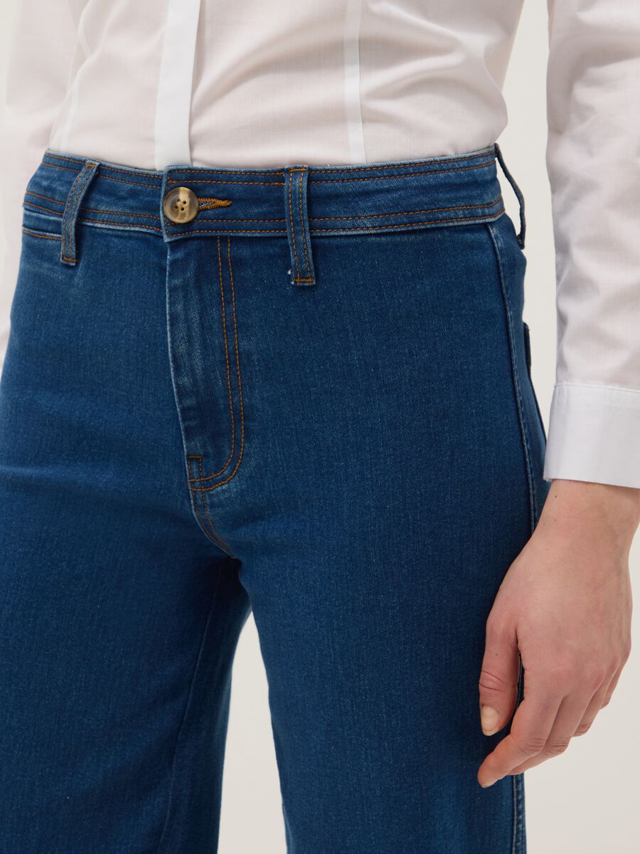 Wide leg stretch cotton blue jeans_3