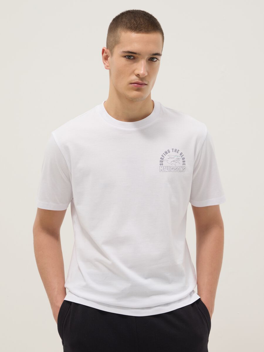 White pure cotton short-sleeve T-shirt, relaxed fit with print_0