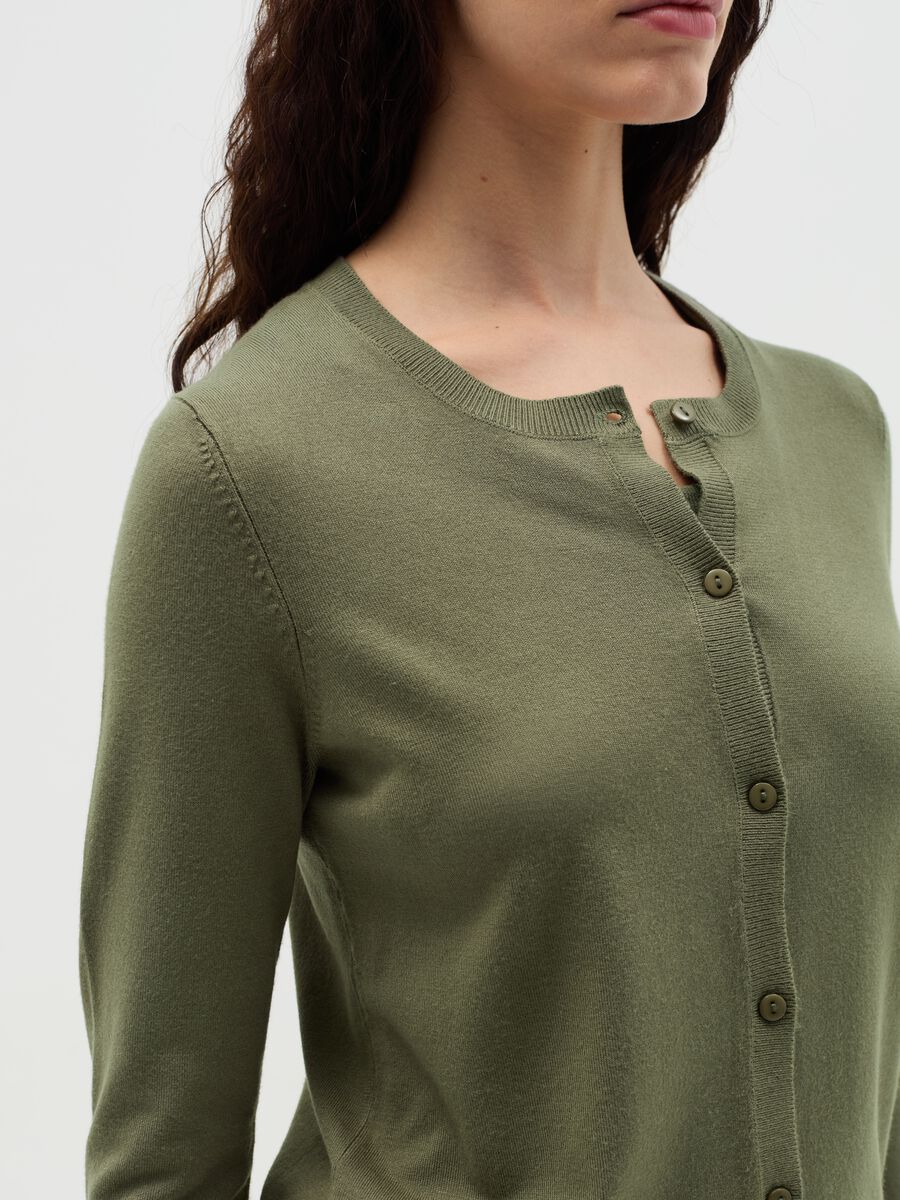 Solid colour cardigan with round neck_2