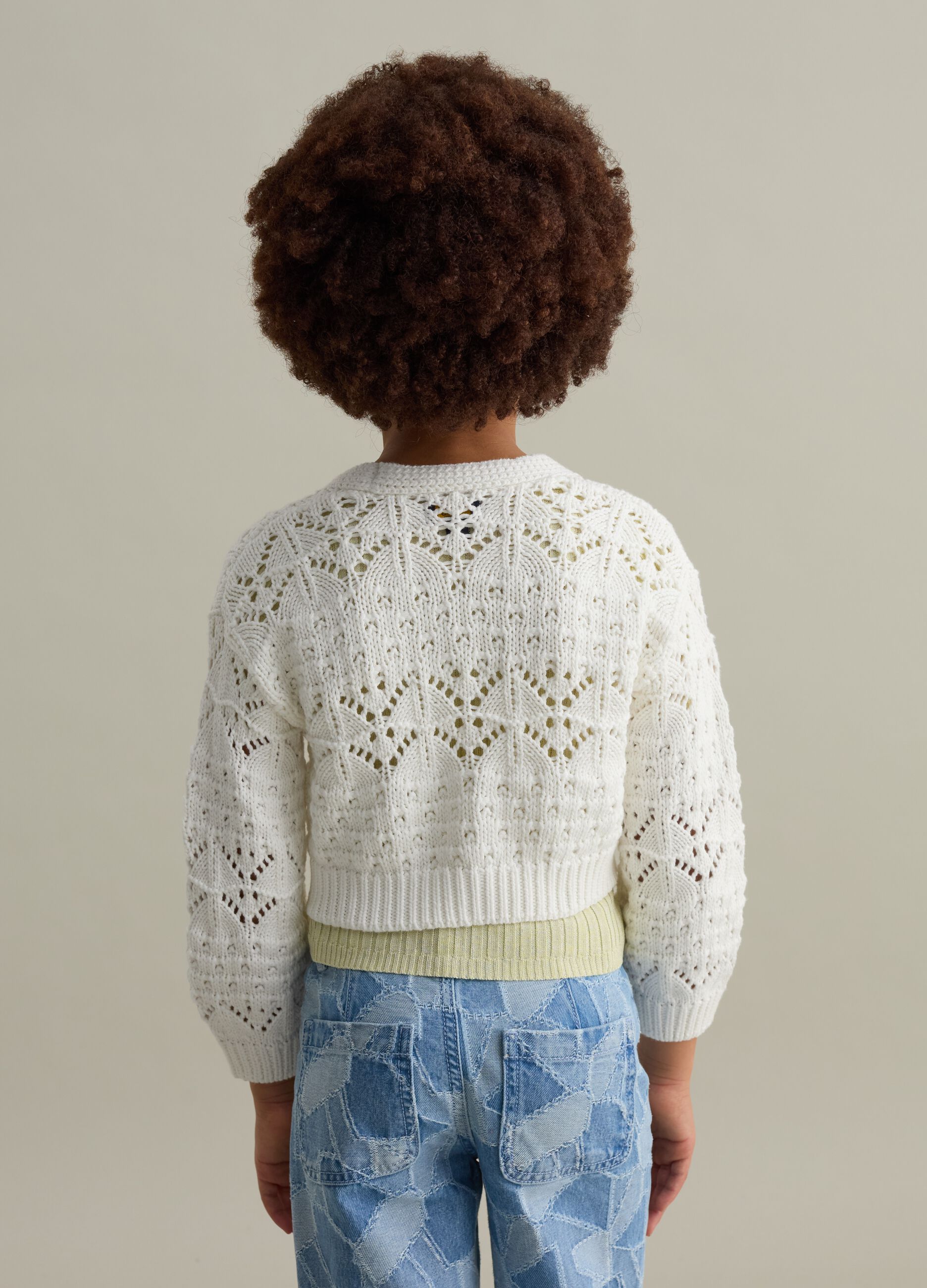 Cardigan with V neck and openwork design