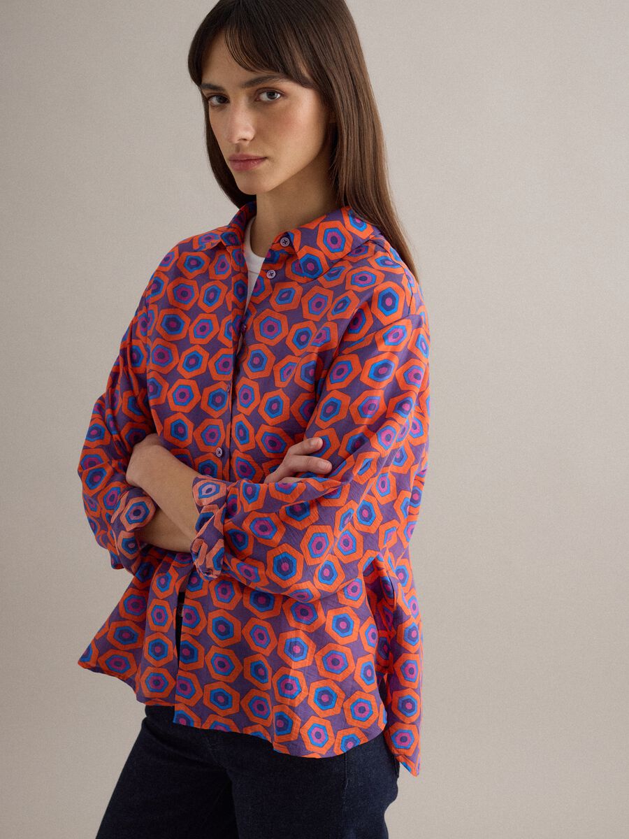 Multicolour regular fit Lyocell blend shirt with geometric pattern_3