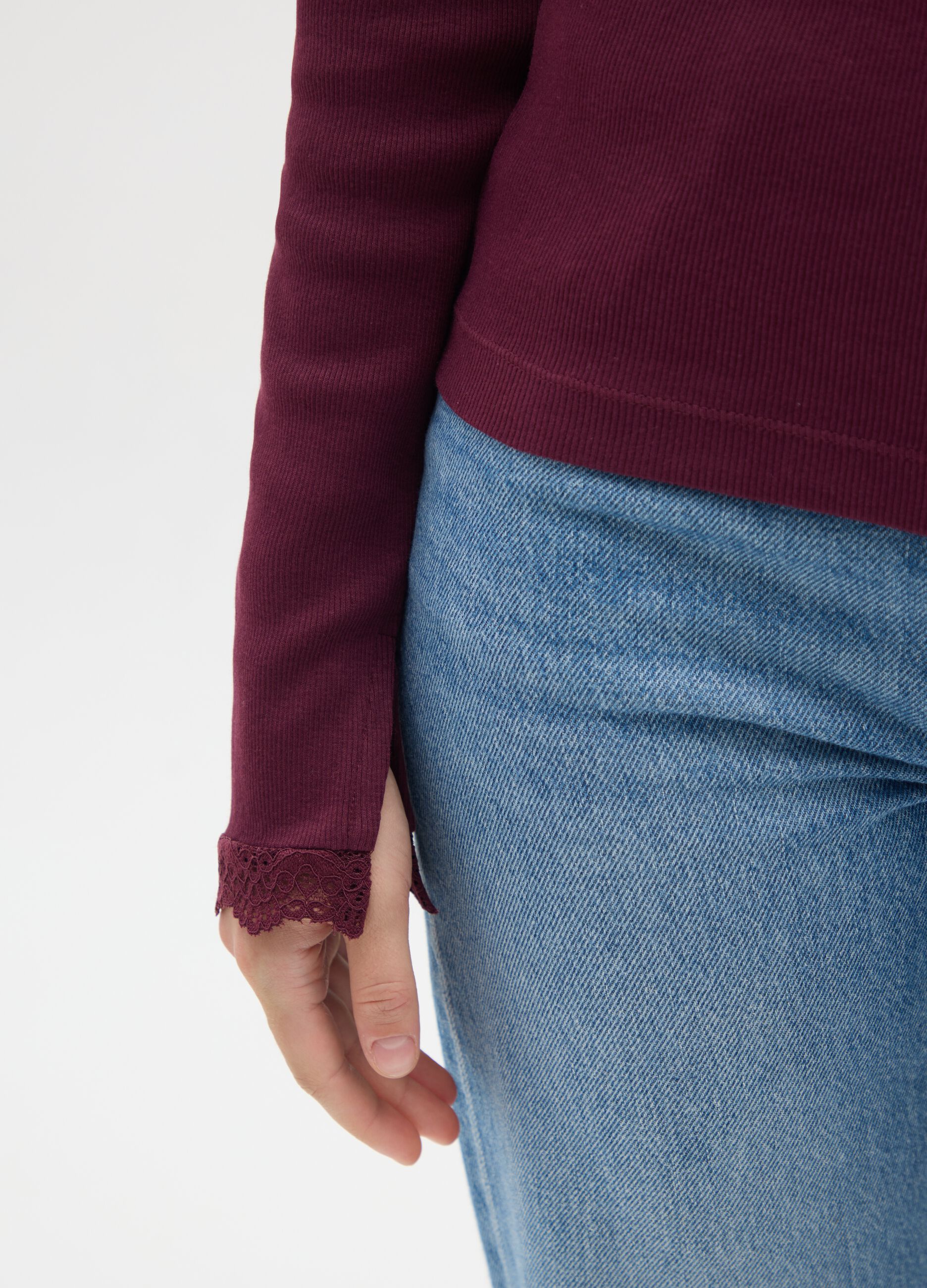Maglia viola a maniche lunghe in misto cotone