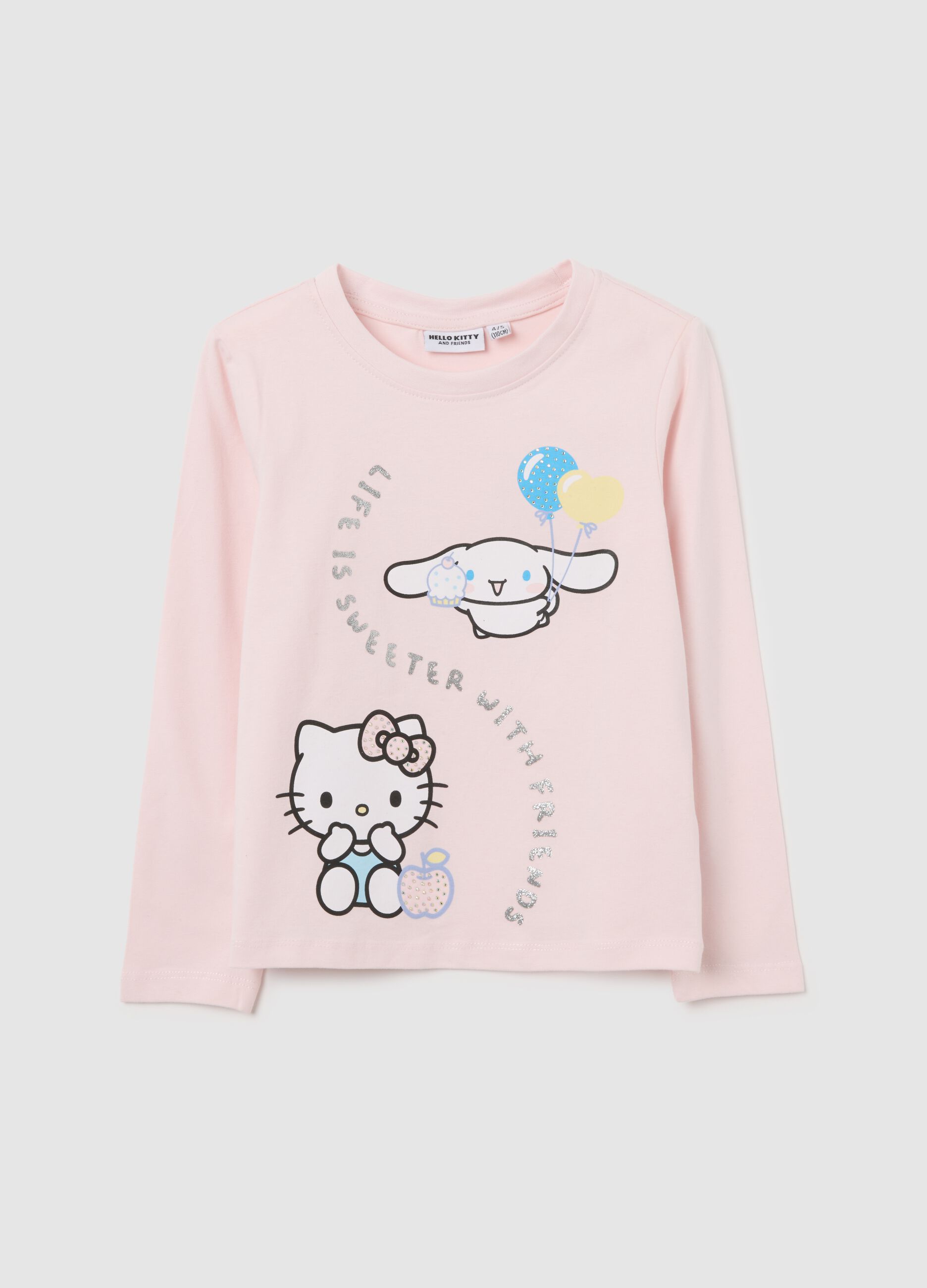Girls' pink regular fit stretch cotton blend Hello Kitty T-shirt