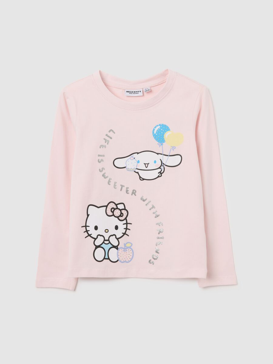 Maglietta da bambina in misto cotone elasticizzato rosa regular fit di Hello Kitty_0