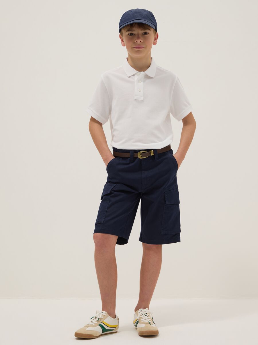 Boys' blue stretch cotton cargo shorts, regular fit_0