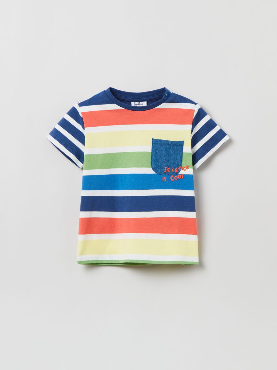 Striped T-shirt with pocket in denim_0