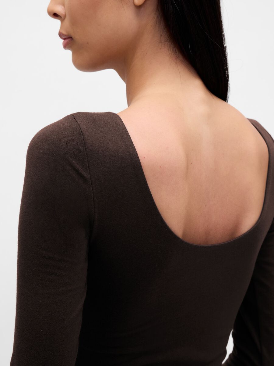 Brown Stretch Long Sleeve Top_3