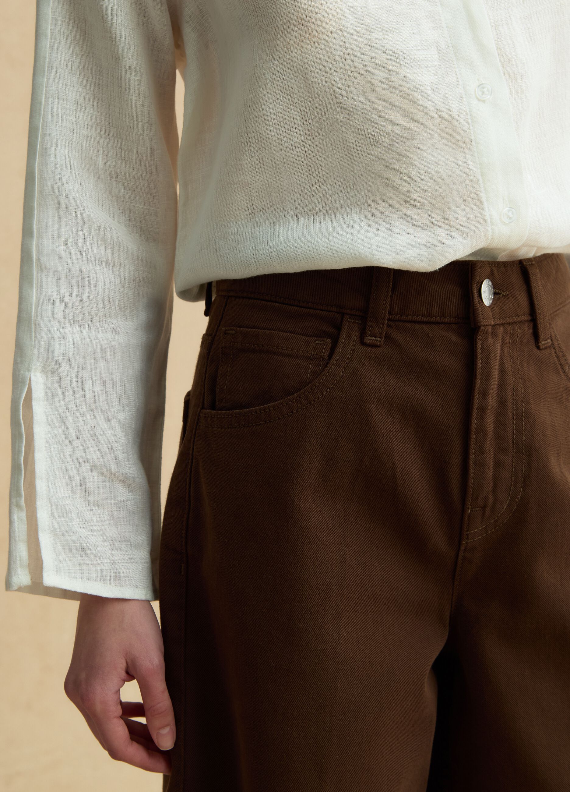 Brown denim pure cotton wide-leg shorts