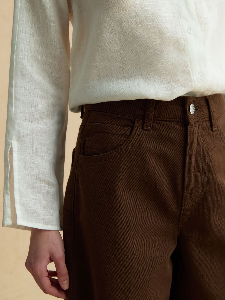 Brown denim pure cotton wide-leg shorts_3